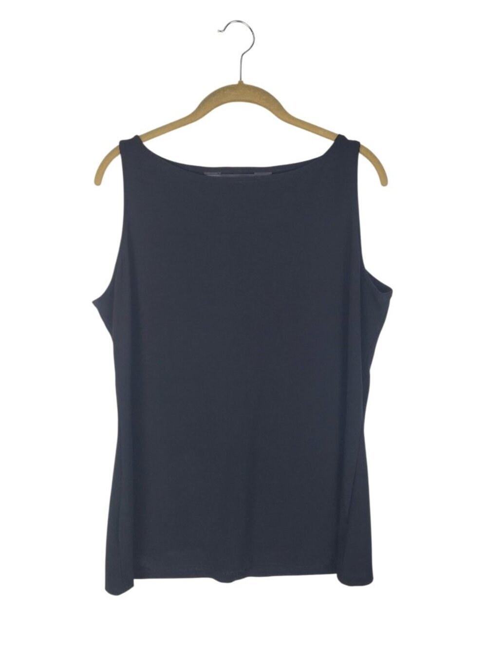 Norma Kamali Boat Neck Tank Top Black Stretch Slinky Travel Knit Womens XL